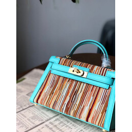 Replica Hermes Turquoise Multicolor Print Kelly Mini 20 Gold Hardware Bag