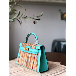 Replica Hermes Turquoise Multicolor Print Kelly Mini 20 Gold Hardware Bag