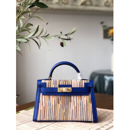 Replica Hermes Blue Multicolor Print Kelly Mini 20 Gold Hardware Bag