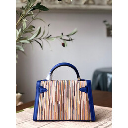 Replica Hermes Blue Multicolor Print Kelly Mini 20 Gold Hardware Bag