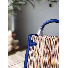 Replica Hermes Blue Multicolor Print Kelly Mini 20 Gold Hardware Bag