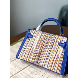 Replica Hermes Blue Multicolor Print Kelly Mini 20 Gold Hardware Bag