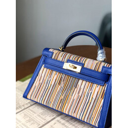 Replica Hermes Blue Multicolor Print Kelly Mini 20 Gold Hardware Bag