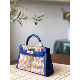 Replica Hermes Blue Multicolor Print Kelly Mini 20 Gold Hardware Bag