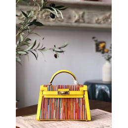Replica Hermes Yellow Multicolor Print Kelly Mini 20 Gold Hardware Bag