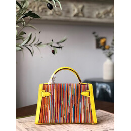 Replica Hermes Yellow Multicolor Print Kelly Mini 20 Gold Hardware Bag