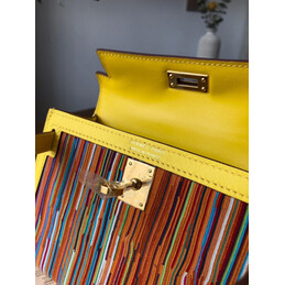 Replica Hermes Yellow Multicolor Print Kelly Mini 20 Gold Hardware Bag