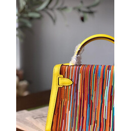 Replica Hermes Yellow Multicolor Print Kelly Mini 20 Gold Hardware Bag