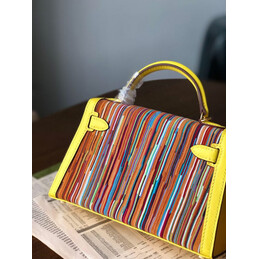 Replica Hermes Yellow Multicolor Print Kelly Mini 20 Gold Hardware Bag