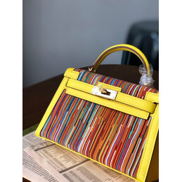 Replica Hermes Yellow Multicolor Print Kelly Mini 20 Gold Hardware Bag