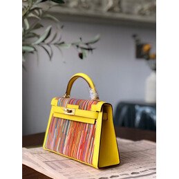 Replica Hermes Yellow Multicolor Print Kelly Mini 20 Gold Hardware Bag