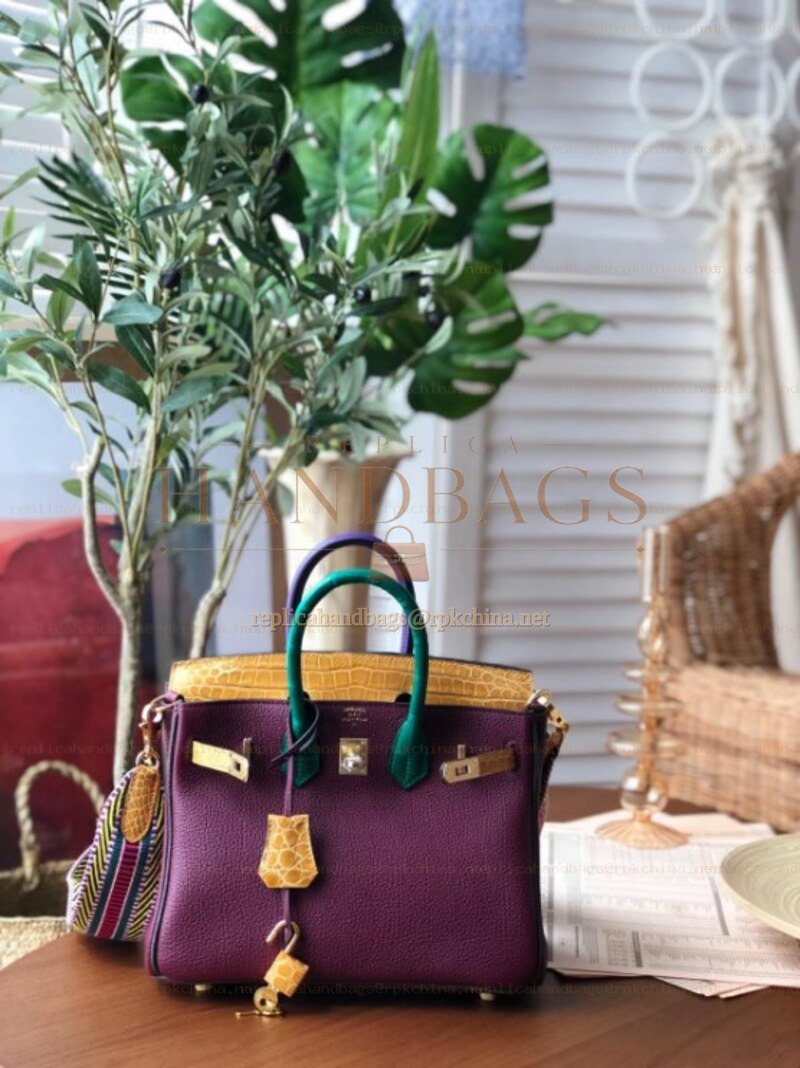 Replica Hermes Burgundy Green Birkin 25 Gold Hardware Bag