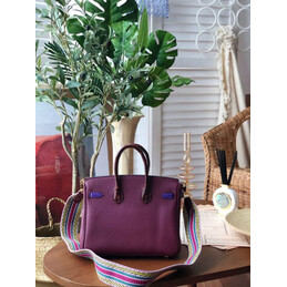 Replica Hermes Burgundy Birkin 25 Palladium Hardware Bag with Rainbow Strap