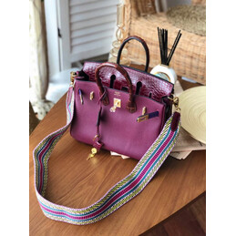 Replica Hermes Burgundy Birkin 25 Palladium Hardware Bag with Rainbow Strap