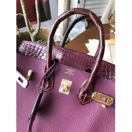 Replica Hermes Burgundy Birkin 25 Palladium Hardware Bag with Rainbow Strap