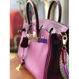 Replica Hermes Burgundy Birkin 25 Palladium Hardware Bag with Rainbow Strap