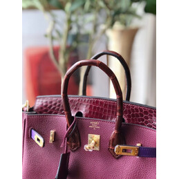 Replica Hermes Burgundy Birkin 25 Palladium Hardware Bag with Rainbow Strap