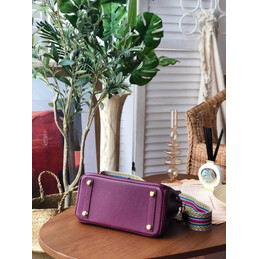 Replica Hermes Burgundy Birkin 25 Palladium Hardware Bag with Rainbow Strap