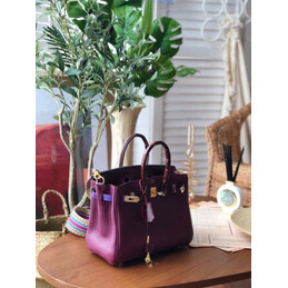 Replica Hermes Burgundy Birkin 25 Palladium Hardware Bag with Rainbow Strap