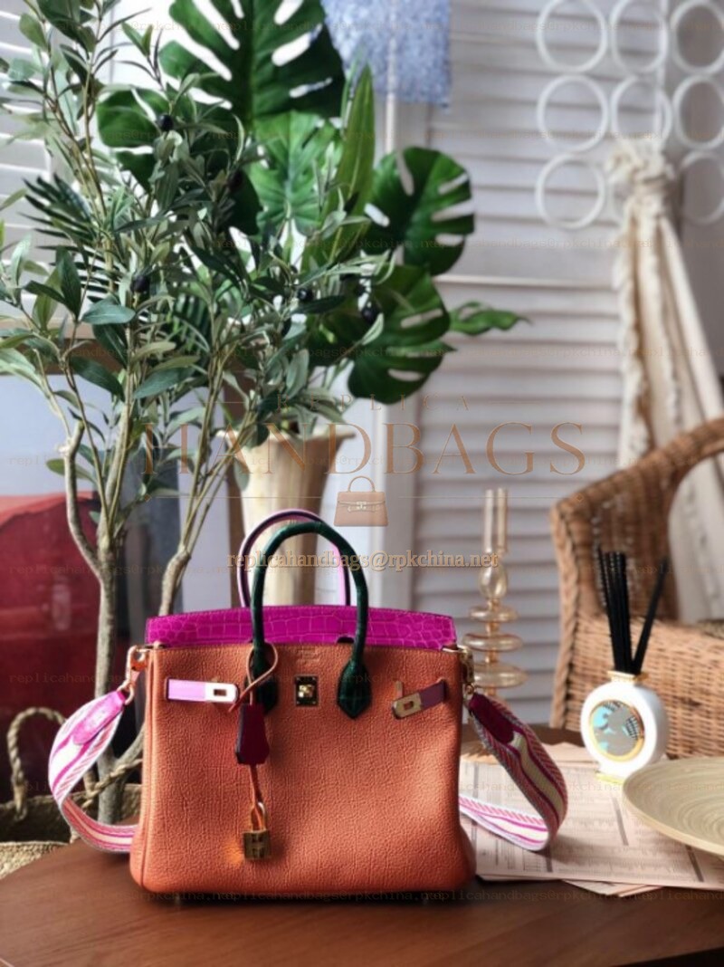 Replica Hermes Tan Burgundy Birkin 25 Gold Hardware Bag