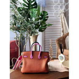 Replica Hermes Tan Burgundy Birkin 25 Gold Hardware Bag
