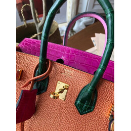 Replica Hermes Tan Burgundy Birkin 25 Gold Hardware Bag